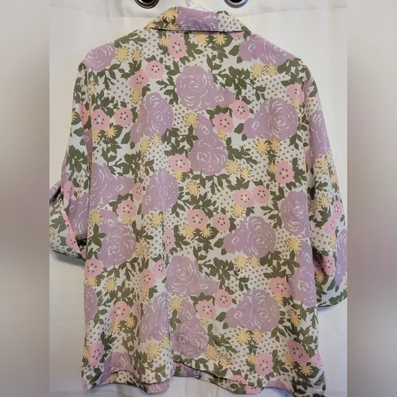 DONNKENNY Floral Women's Button Up Blouse - Pink, Green, And Yellow. - Picture 5 of 10